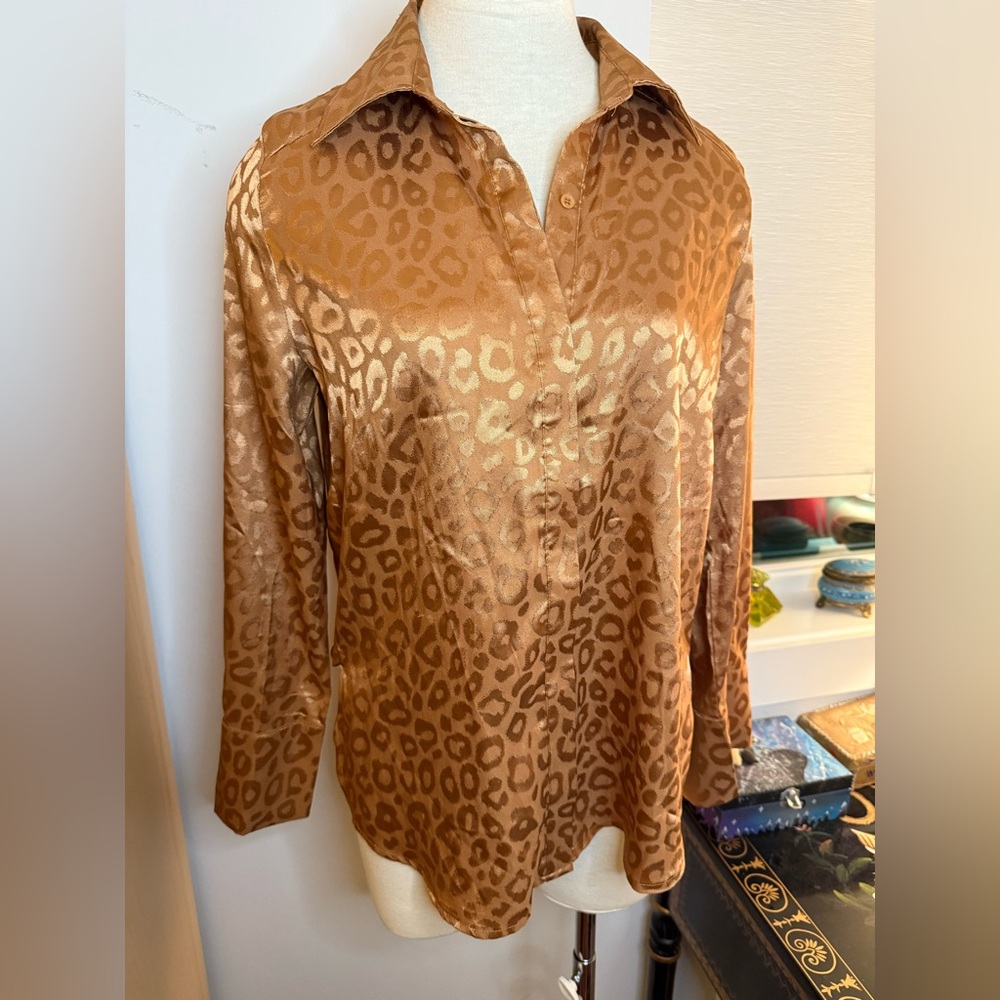 Copper animal print Long Sleeve Button Down Shirt